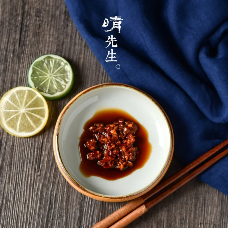 ★Original Stoneware Misty Blue Simple Ceramic round Refreshments Snacks Nuts Saucer Chinese Style Art Jingdezhen