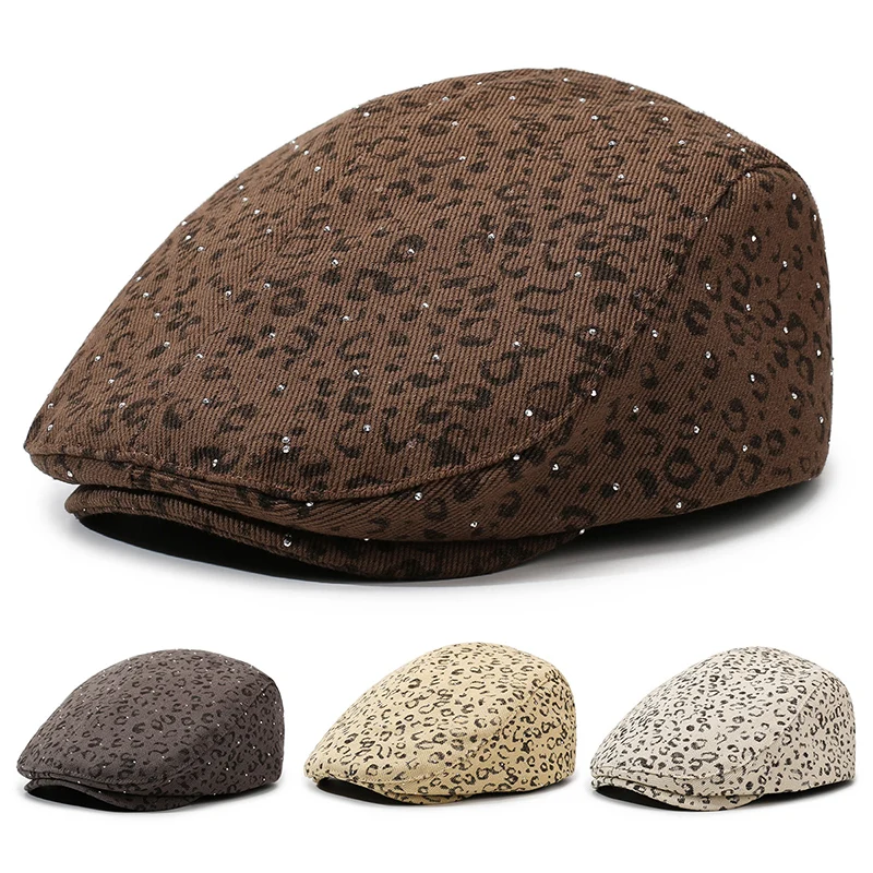 Vintage-Zeitungsjungenmütze mit Leopardenmuster für Damen – Outdoor-Casual-Urlaub, modische, vielseitige Baskenmütze