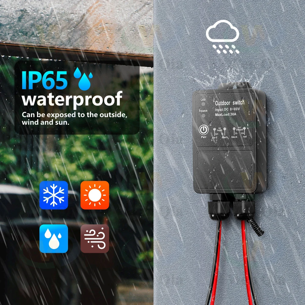 Luz de Control remoto inalámbrico de 433Mhz/interruptor de bomba DC 12V 24V 36V 48V 72V 30A relé impermeable de alta potencia rango de Control de 500 metros