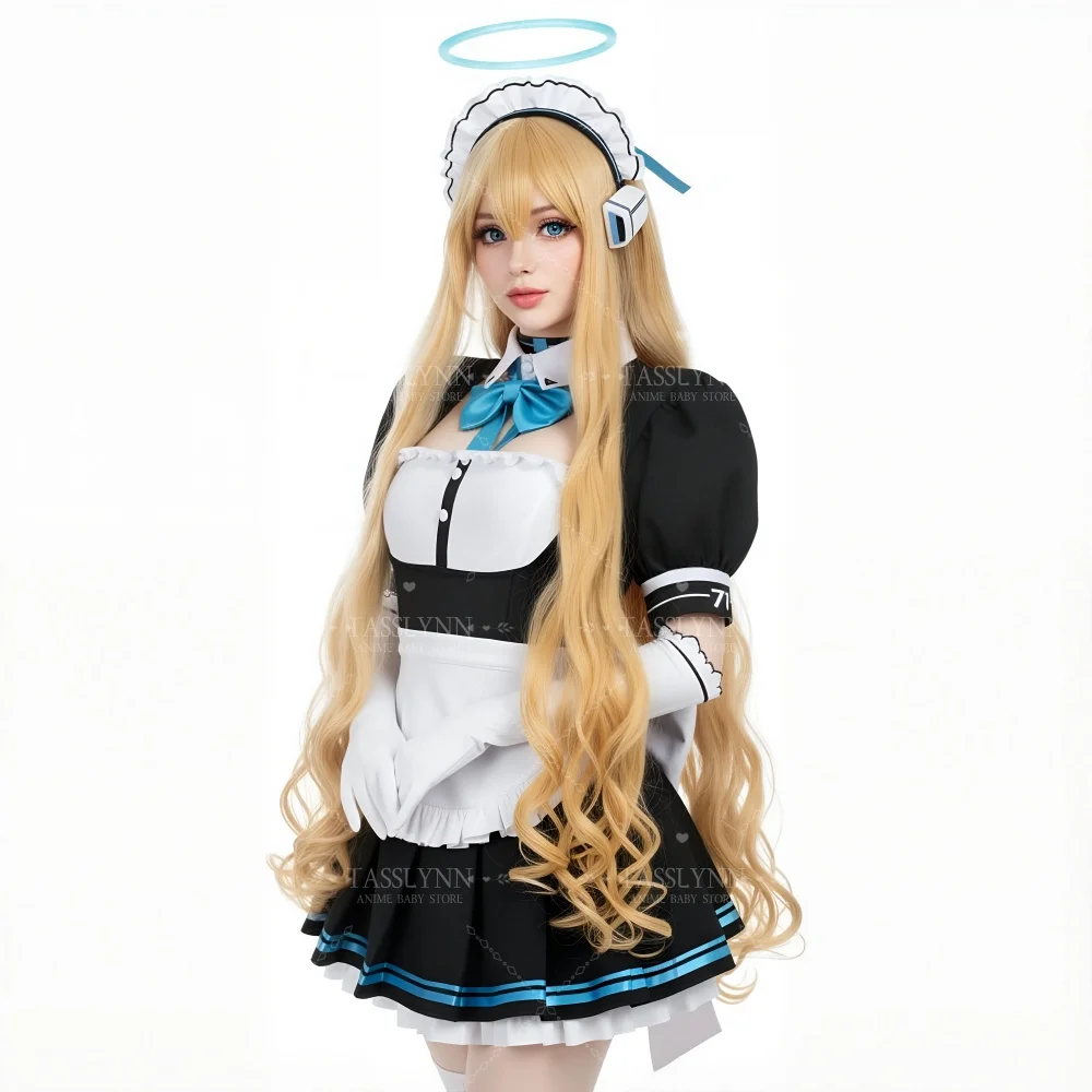 

Костюм горничной Асены Какудатэ из Blue Archive для косплея, синий комбинезон, аниме-косплей на Хэллоуин