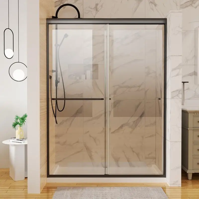 

Traditional Sliding Shower Door 50-54in x 72in Matte Black Clear Glass