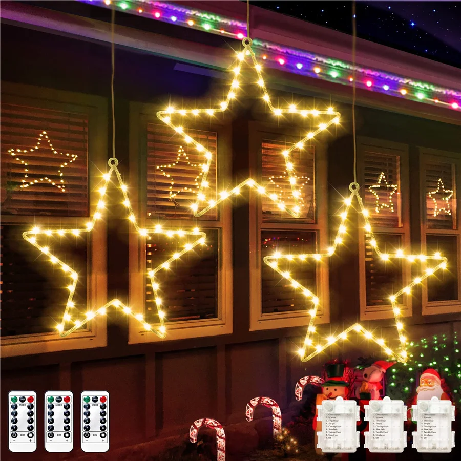 

3Pcs Big Iron Art Christmas Star Fairy Lights Battery Powered 8 Modes Garland String Lights for Party Wedding Holiday Decoration