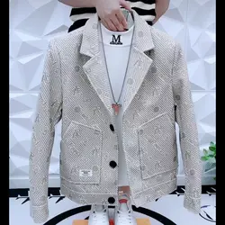 Blazer xadrez de lã slim fit masculino, jaquetas casuais, casacos de negócios, terno formal, primavera, outono, novo