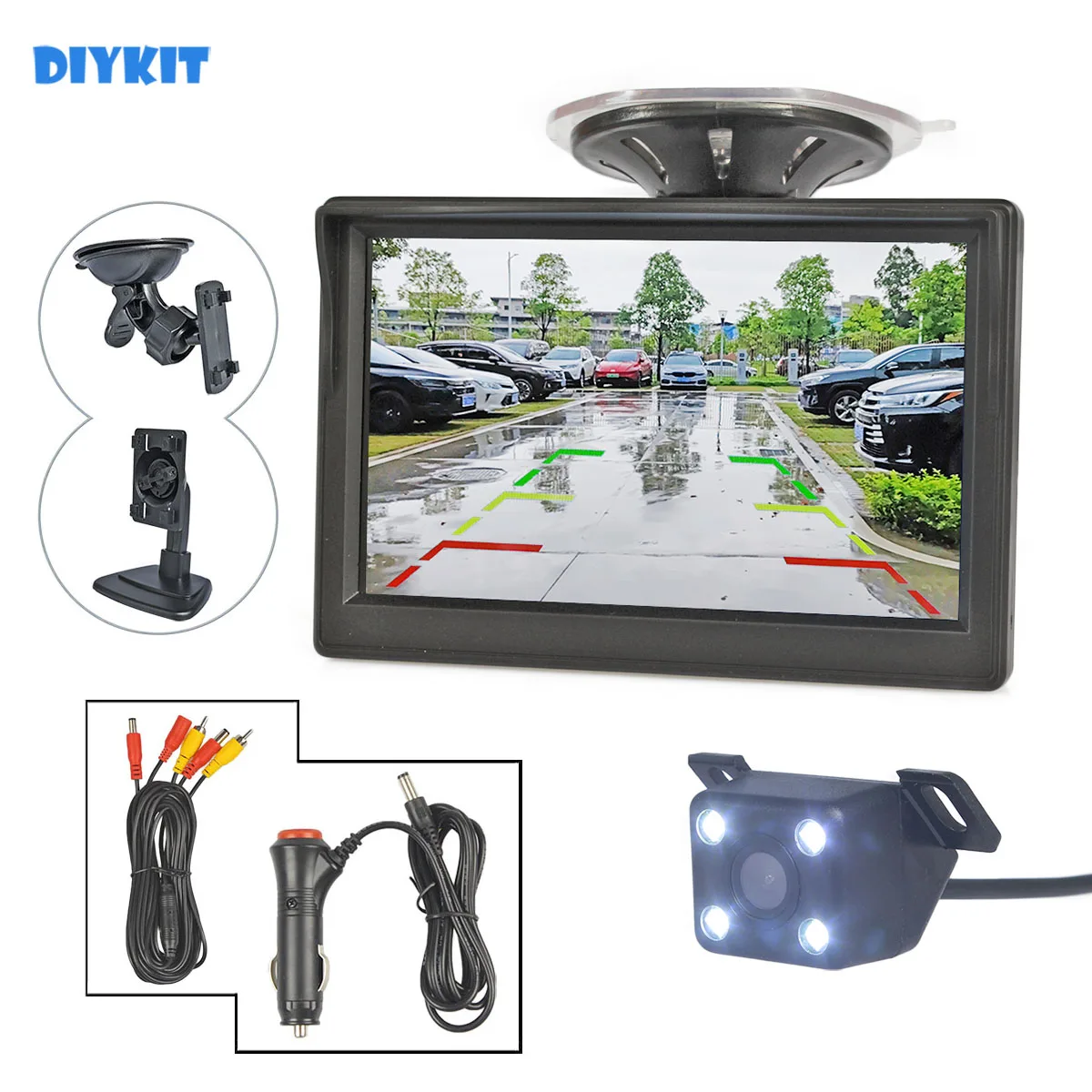 

DIYKIT 5inch TFT LCD Display Rear View Car Monitor LED Night Vision Car Camera Wire Parking Security System Kit Free Video Cable