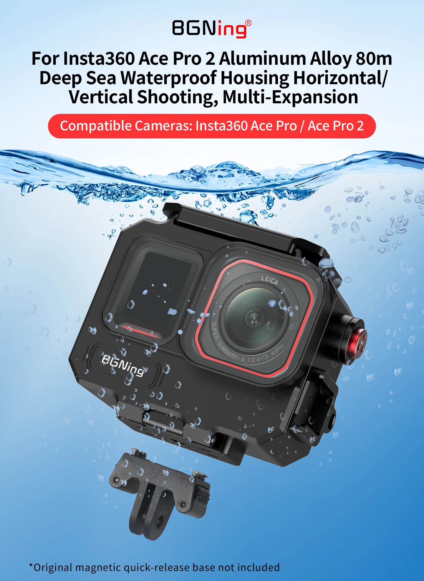 IP68 Tauchgehäuse 80M Wasserdichter Schutzkasten Metallkäfig für Insta360 AcePro Ace Pro2 Gehäuseabdeckung Schnellverschluss-Kamerarahmen – Detail 14