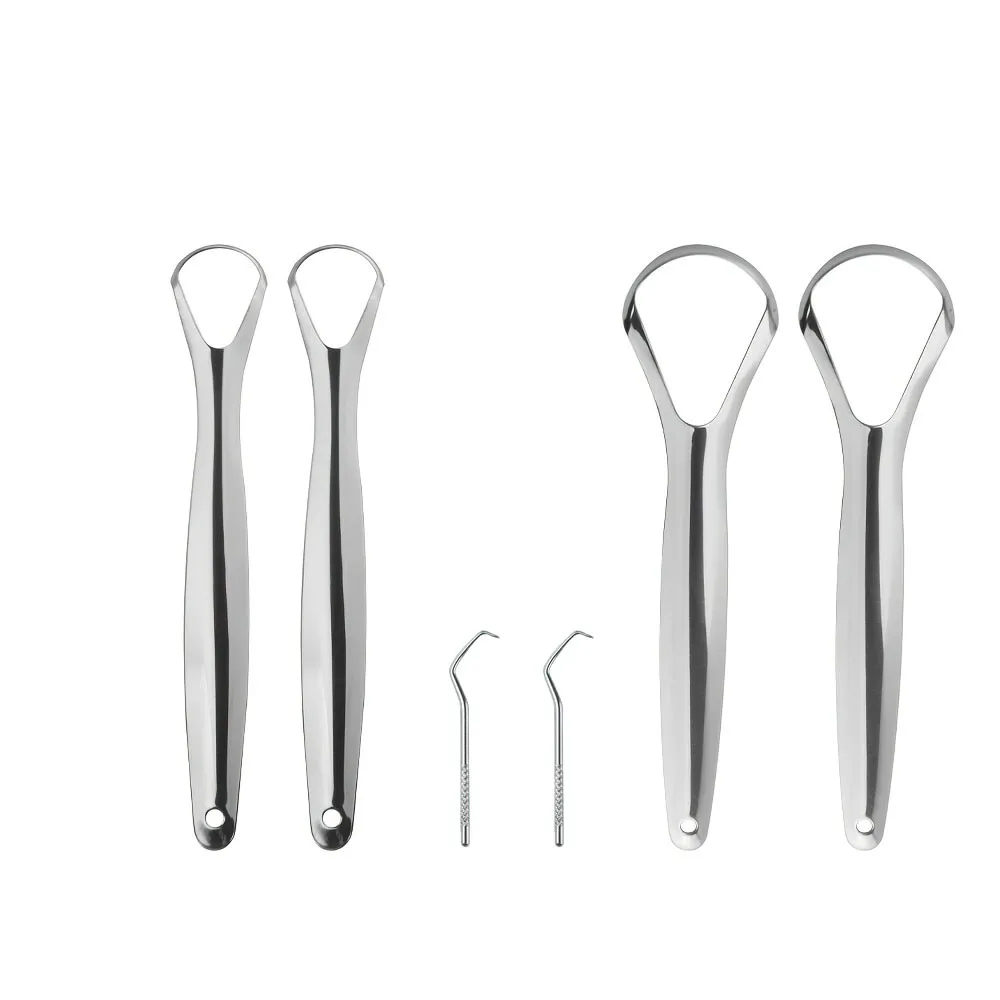 6Pcs Stainless Steel Tongue Scraper Set,Metal Tongue Cleaner with Dental Picks,Reusable Oral Care Tools to Reduce Bad Breath