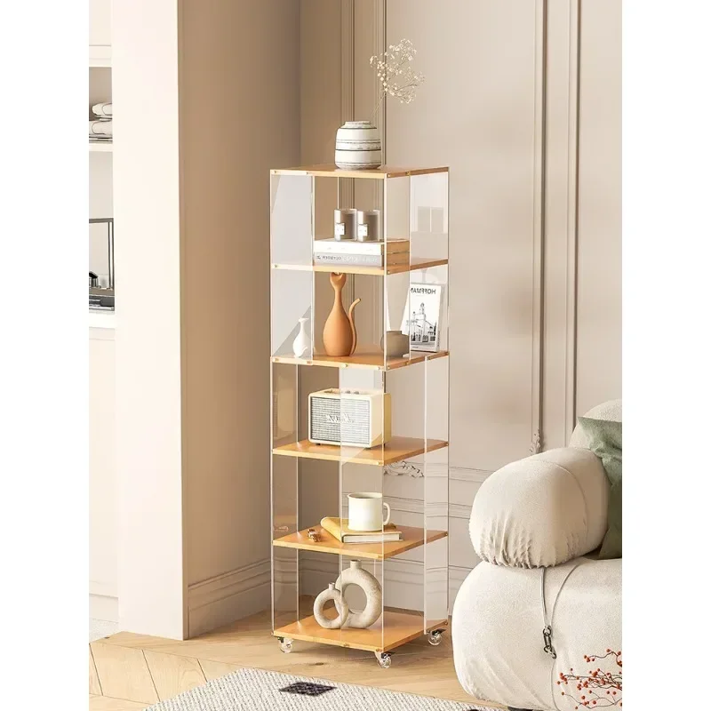 Rotating bookshelf storage rack, floor to floor acrylic bookshelf, wall side living room, internet red display rack,