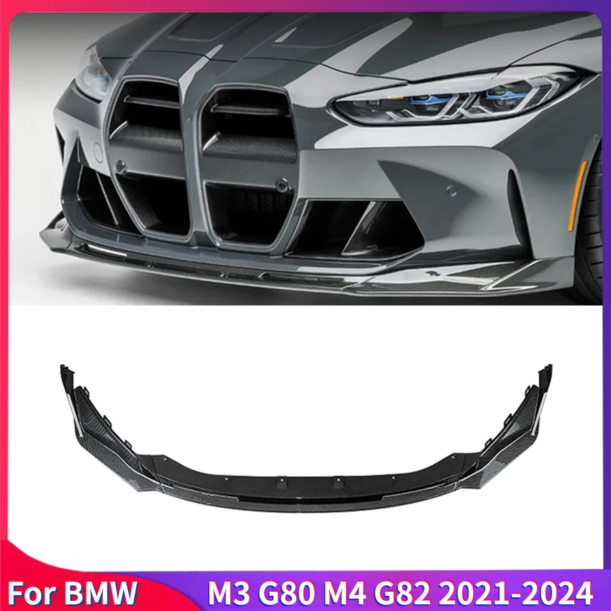 For BMW M3 G80 M4 G82 2021-2024 Front Bumper Lip Spoiler Diffuser Splitters Body Kit Aprons Cover Guard Trim Tuning Gloss Black