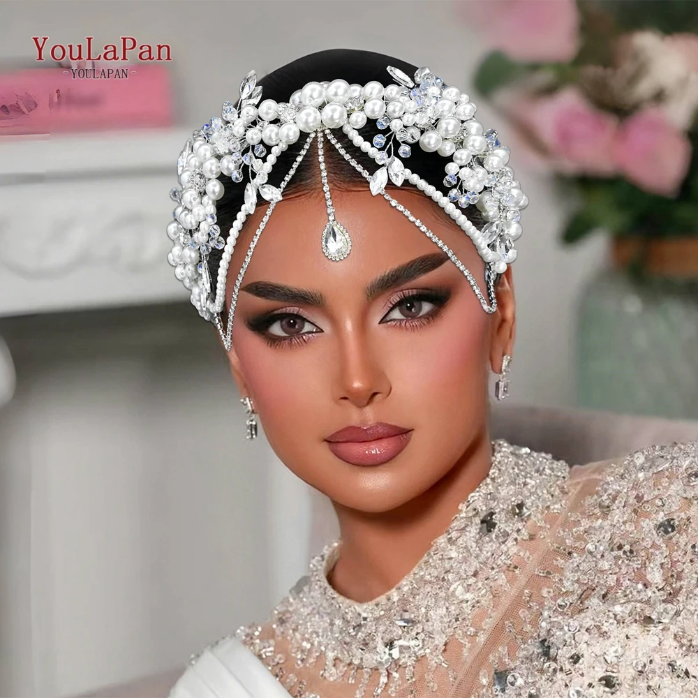 

YouLaPan Elegant Crystal Bridal Headband Pearl Rhinestone Wedding Hair Accessories Women Bride Tiara Party Headpiece HP932