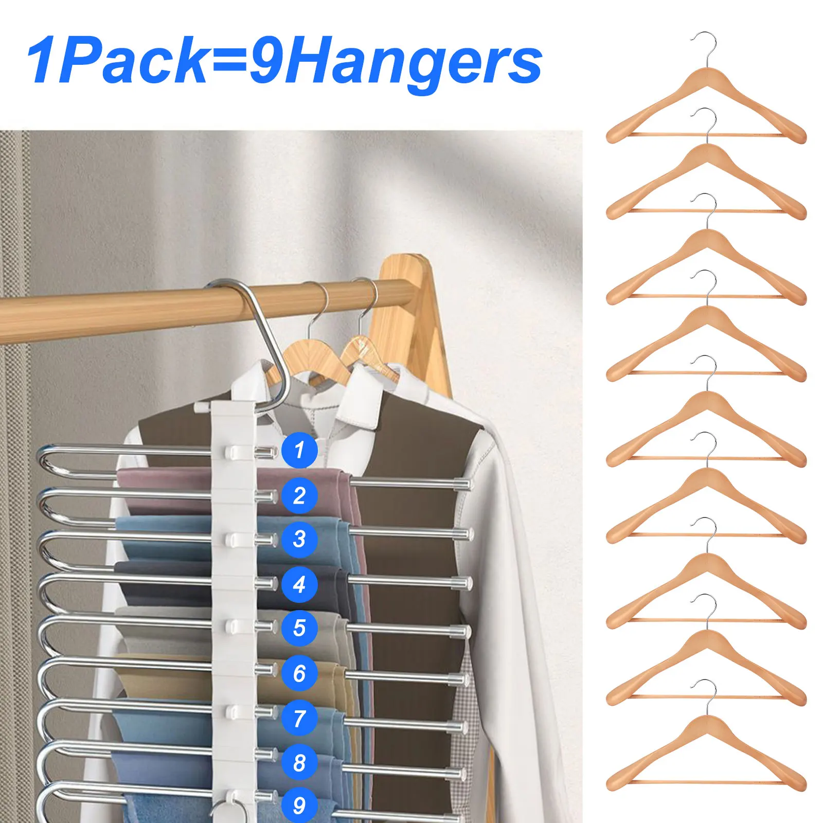 Pants Hanger Non-Slip Closet Wardrobe Clothes Organizer Rack Space Saving Multiple Layers Clothes Hanger for Scarf Ties Trousers