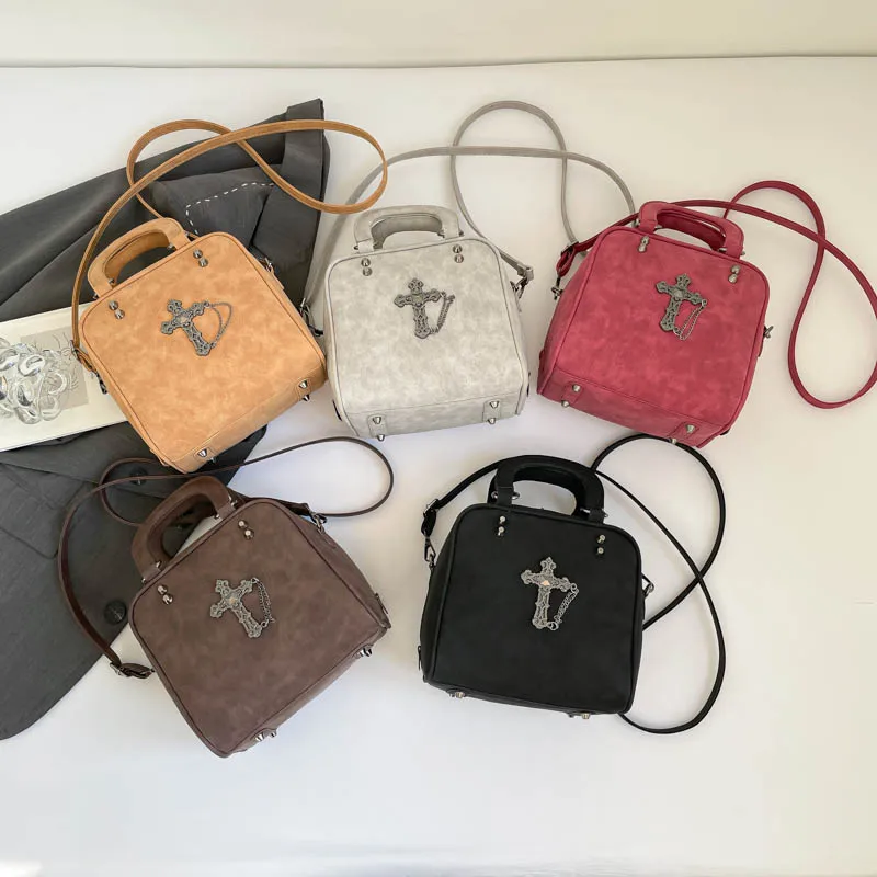 

Fashion Y2K Vintage Box Shape Women's Handbag Multifunctional Retro PU Leather Ladies Crossbody Purse Streetwear Shoulder Bag
