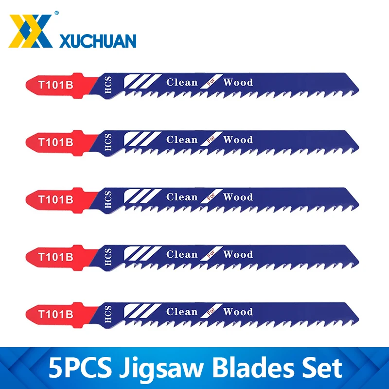 

XUCHUAN 5PCS Jigsaw Blades HCS Steel T-Shank Curve Cutting Tool For Wood Plastic T1318A T101B T101BR T111C T111D T144D T244D