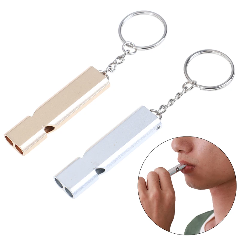 1PCS Flat Aluminum Alloy Dual Frequency Survival Whistle Double Tube Outdoor Survival Whistle Equipment Equipped EDC Tool
