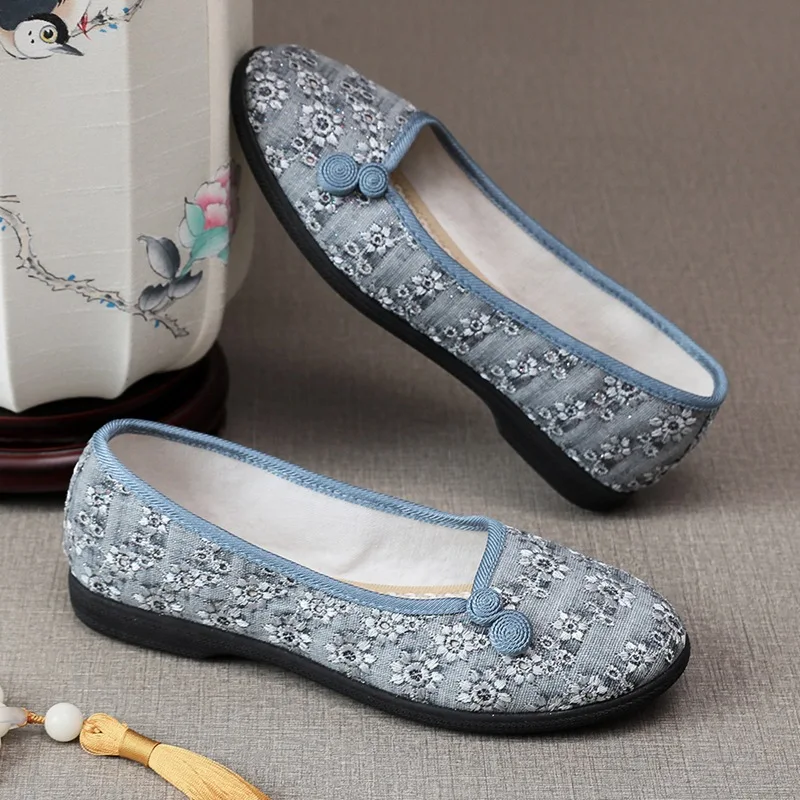 Size 35-40 Chinese Cloth Shoes Women Ethnic Style Women Shoes Floral Canvas Ballet Flats Ladies Casual Slip-on Embroider Shoes