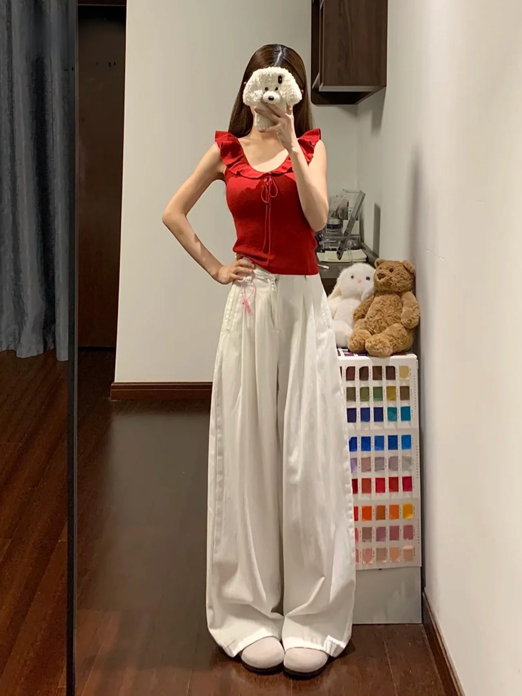 

American Minimalist High Waist Wide Leg Jeans Women's Spicy Girl Loose Slim Straight Long Pants Casual Spring Summer