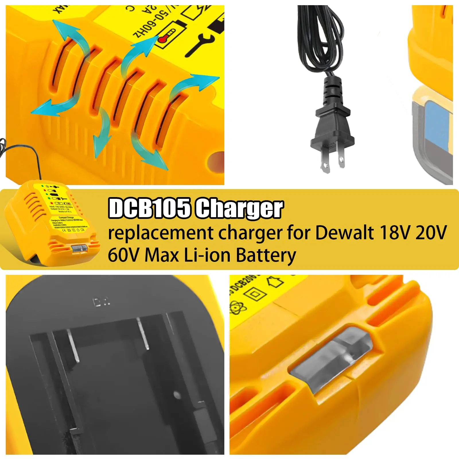 VICTPOWER 20V Mini Charger for Dewalt 20V Lithium Battery DCB200 DCB204 DCB606 Charging Dock Replacement for Dewalt Power Tools