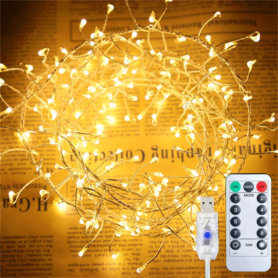 

12M 400 LED Firecracker String Light With Remote USB Outdoor Cluster Fairy Light Waterproof Tree Firecracker Garland Light