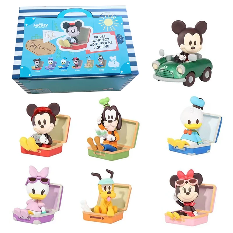 

Authentic Disney Mickey Travel Series with Blind Trendy Play Handheld Anime Doll Desktop Ornament Children's Toy Gift