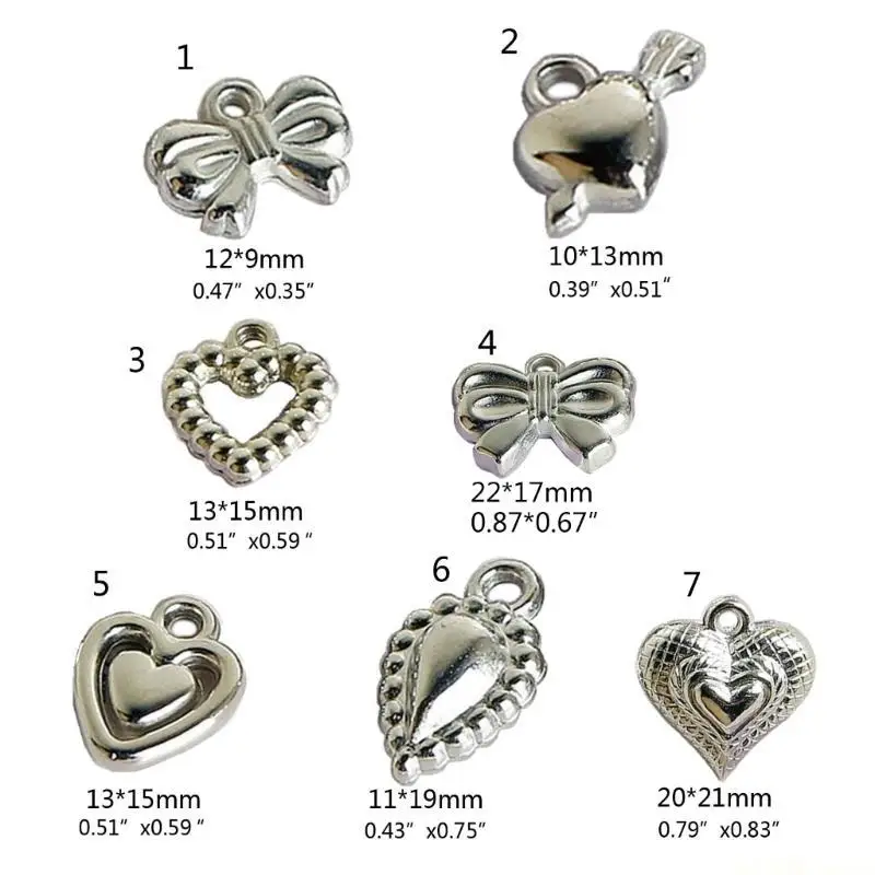 

D46E 10pcs Silver Color Acrylic Bowknot Hearts Charm Necklace Pendant Bracelet Jewelry Making Handmade Crafts Diy Supplies