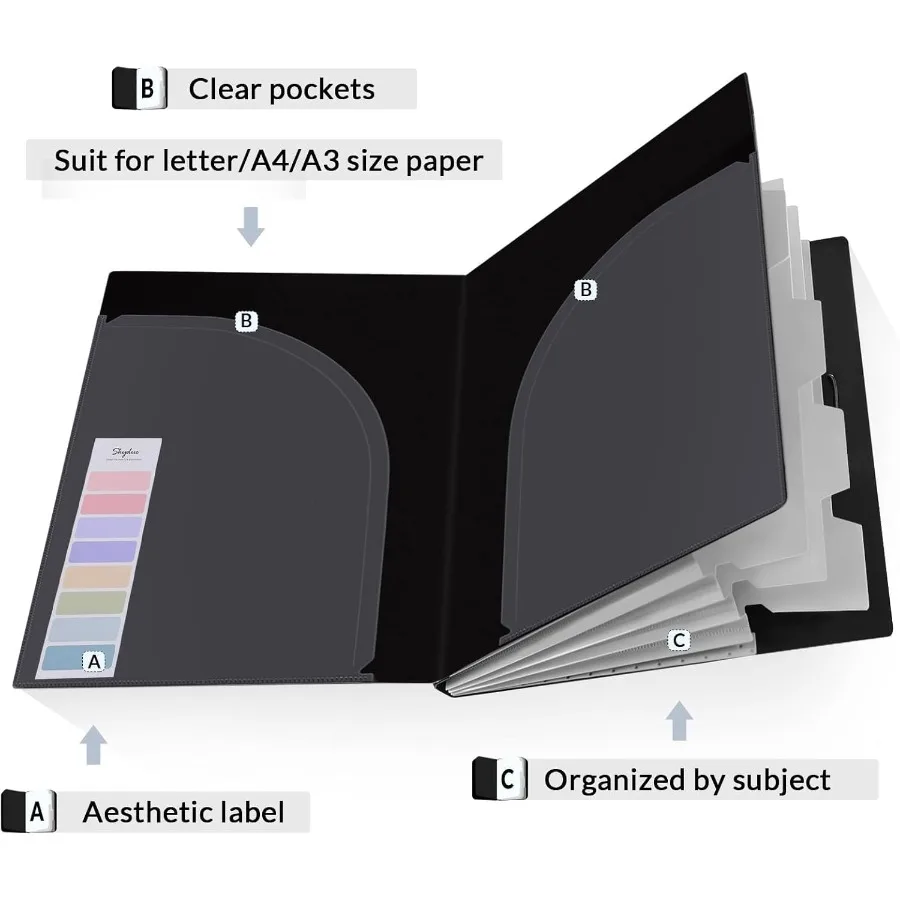 SKYDUE Accordeon Bestandsorganizer 5-pocket Uitbreidende bestandsmappen met zakken Documentorganizer Draagbare papieren organizer voor Sc