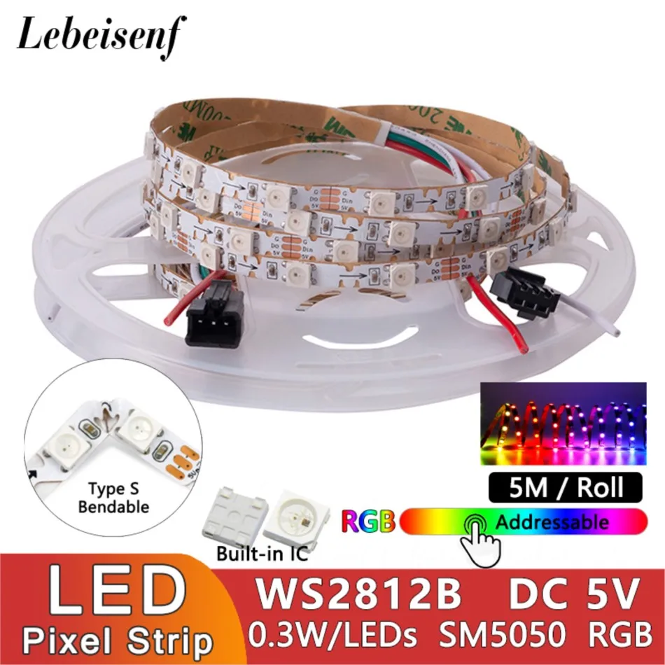 5M wąska 6mm WS2812B DC 5V FPC S-Type 60 Leds/m SMD 5050 RGB Pixel IC gibble pojedynczo adresowalna taśma LED taśma