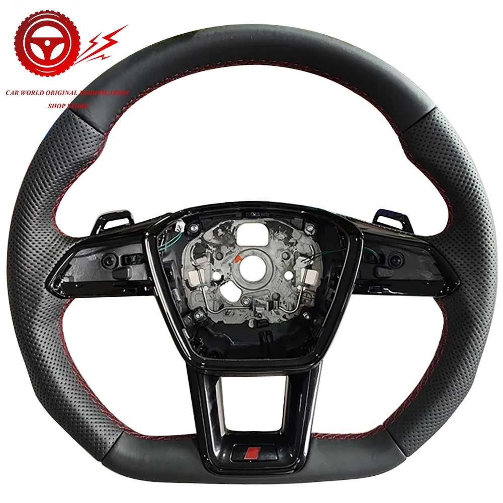 For Audi Audi A6 C8 Semi Perforated  Painted Black Semi Perforated Flat Bottomed Sports Steering Wheel