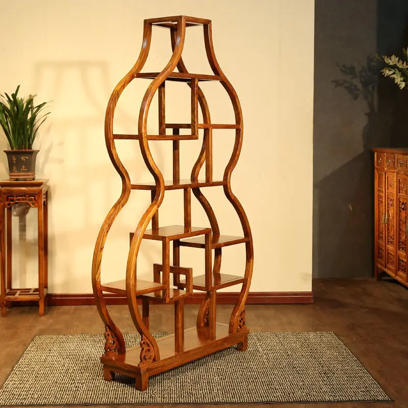 Custom. [Deft Design] Gourd Antique Shelf Solid Wood Small Ornaments Tea Cabinet Rack Storage Rack Exhibition Living