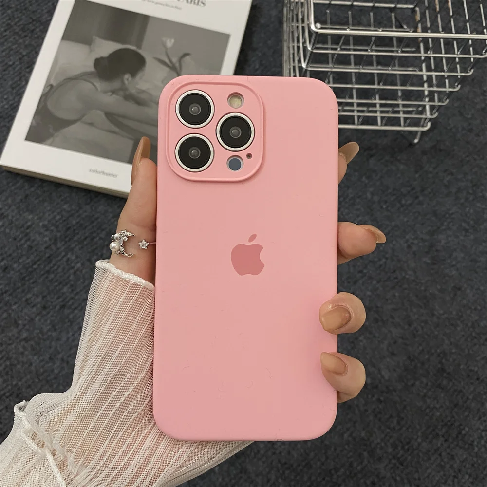 Original Liquid Silicone Apple Phone Case for iPhone 16 15 Pro Max 13 12 14 Lens Camera Protection Shockproof Full Logo Cover