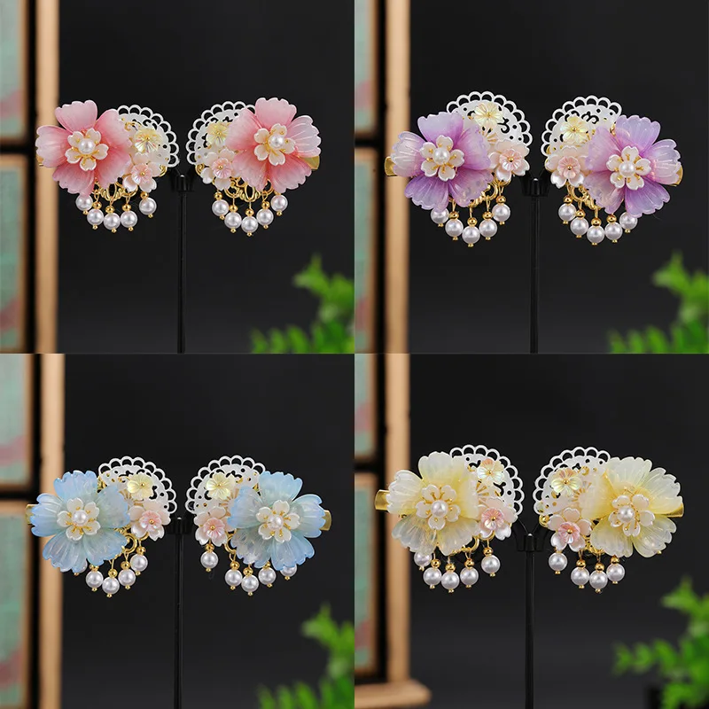 Children\'s antique hair clip Little girl flower hair clip baby antique Hanfu fringe hair accessories Chinese style headwear