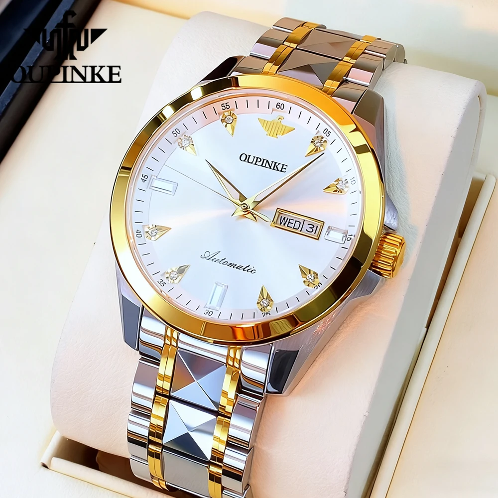 OUPINKE Orologi da uomo 3286 Luxury Business Orologio meccanico automatico originale per uomo Acciaio al tungsteno Specchio zaffiro Impermeabile