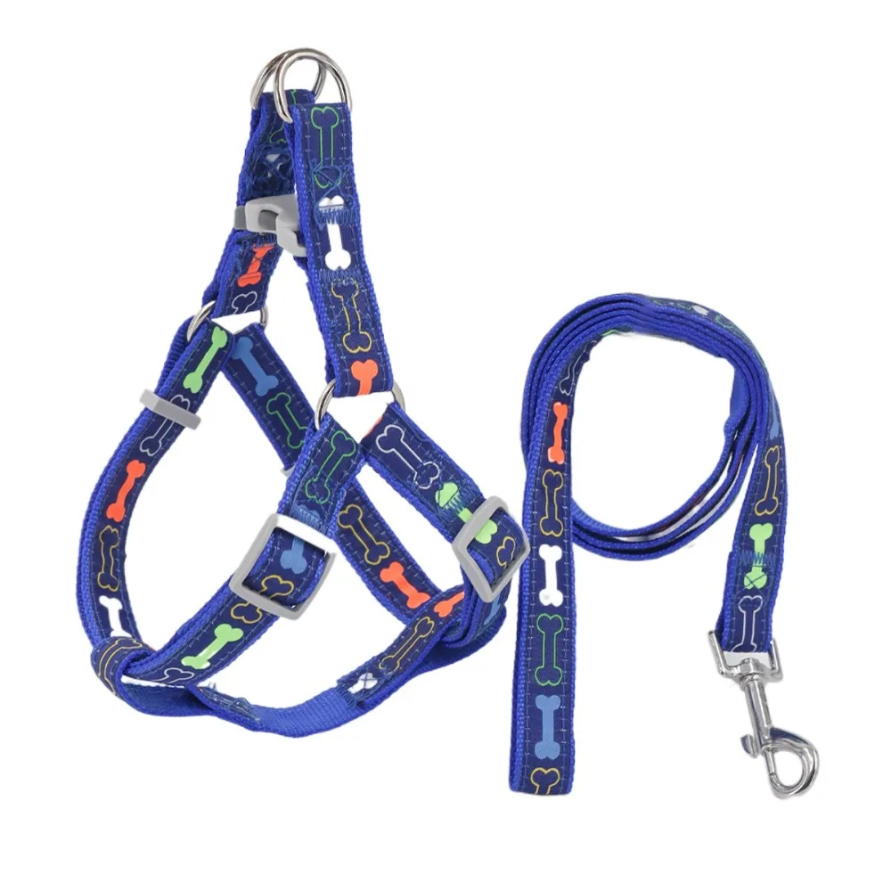 

Adjustable Colorful Bone Dog Harness Vest Anti-breakaway with Rope Pet Collar Harness Leash Wear-resistant Polyester