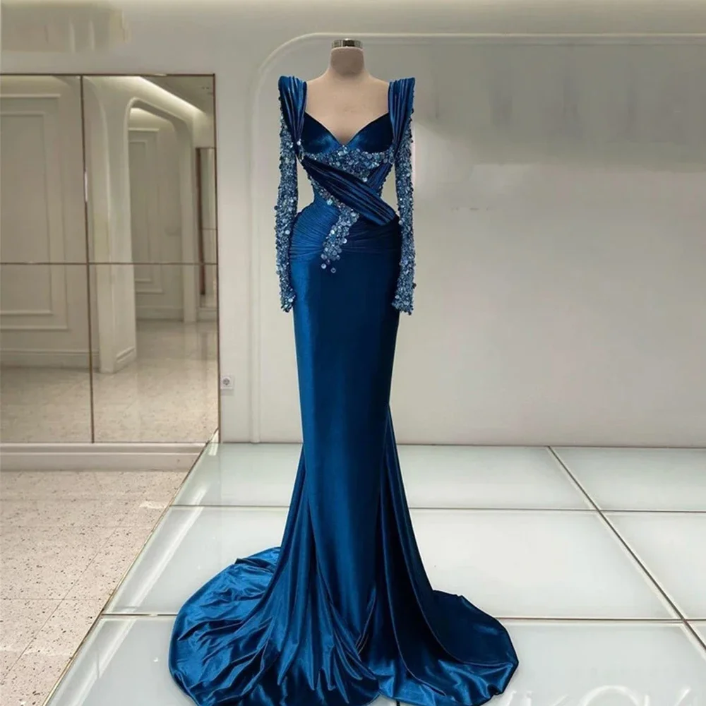 Precioso vestido de noche de manga larga con cuello cuadrado para mujer, Color sólido, exquisito, con cuentas, Espalda descubierta, ajustado, para fiesta y Club, 2024