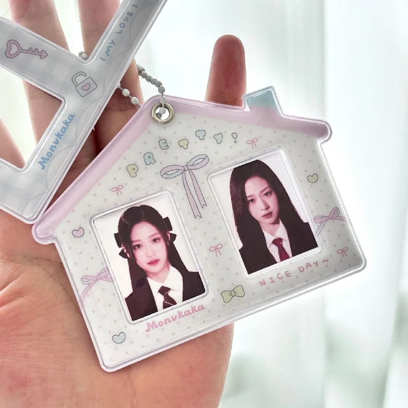 1 بوصة منزل صغير حامل بطاقة PVC فتحة مزدوجة Cp حامل بطاقة شبكة مزدوجة على شكل حامل بطاقة المفاتيح Kpop عرض الصور الشماعات