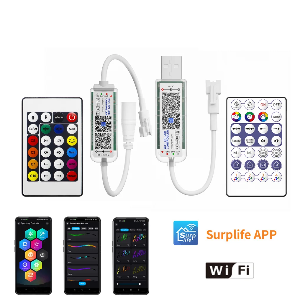 wifi spi led strip light controller smart dimmer funciona com alexa google home super life app ws2812 ws2811 pixel lights 01