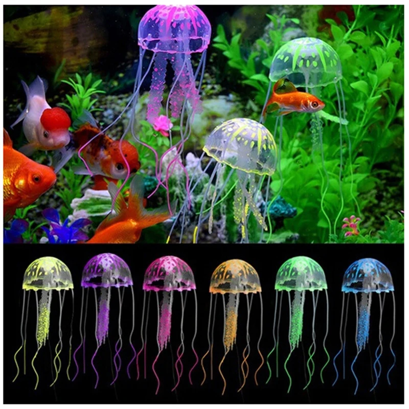 Colorful Glowing Effect Artificial Jellyfish for Aquarium Decor Fish Tank Mini Submarine Ornament Decoration Aquatic Landscape