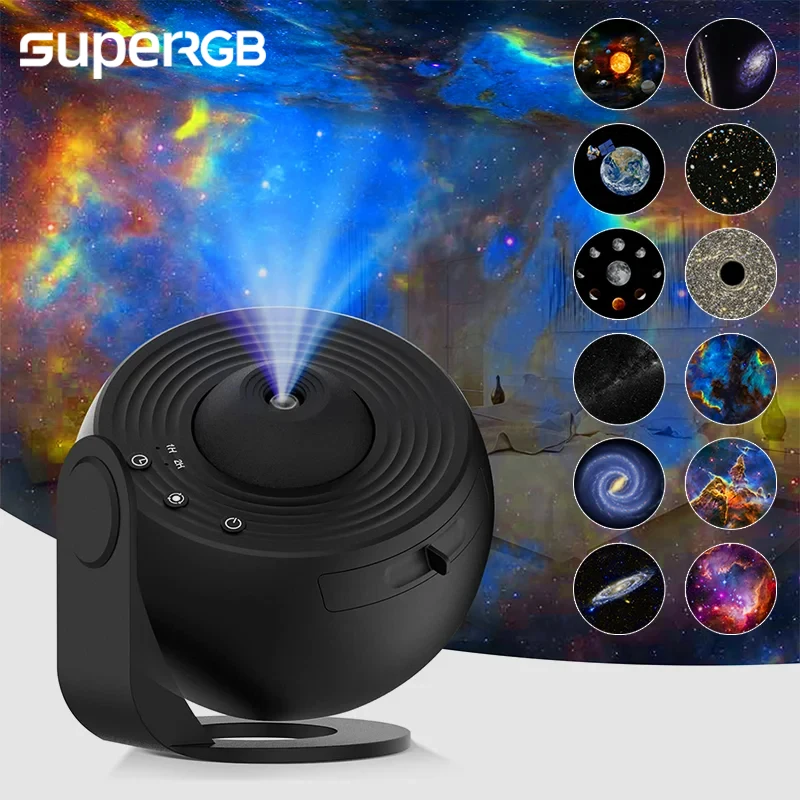 Proyector de luces LED de noche para decoración de dormitorio, imagen HD giratoria, planetario, cielo estrellado, Galaxia