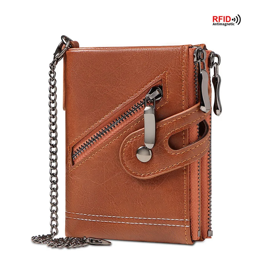 

Men Wallet RFID Chain Zipper Coin Purse Credit Card Holder PU Leather Wallet for Men's leather wallet