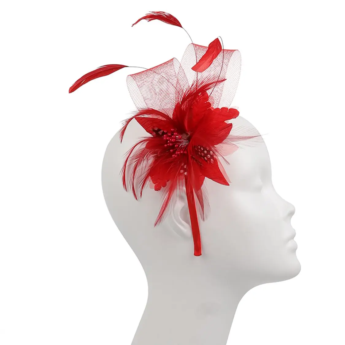 Women Chic Fascinator Cocktail Tea Party Headpiece Bridal Wedding Flower Fascinators Mesh and Feather Headband Hair Accessories