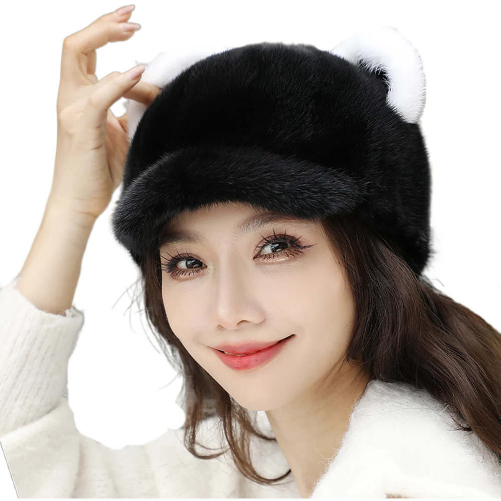 ZDFURS*Mink Hat Women's Autumn and Winter New Korean Style Versatile Mink Fur Women's Mink Hat Mink Peaked Cap  cute