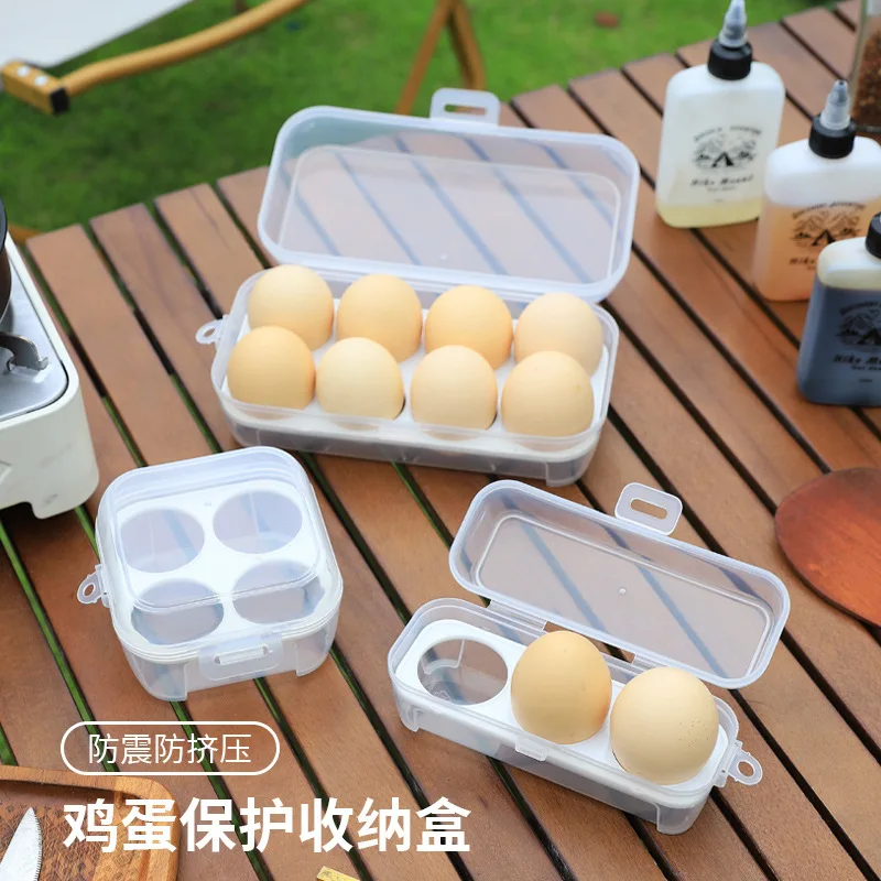 Outdoor camping egg box shock-proof belt eggs tray kitchen utensils portable transparent storage boxes