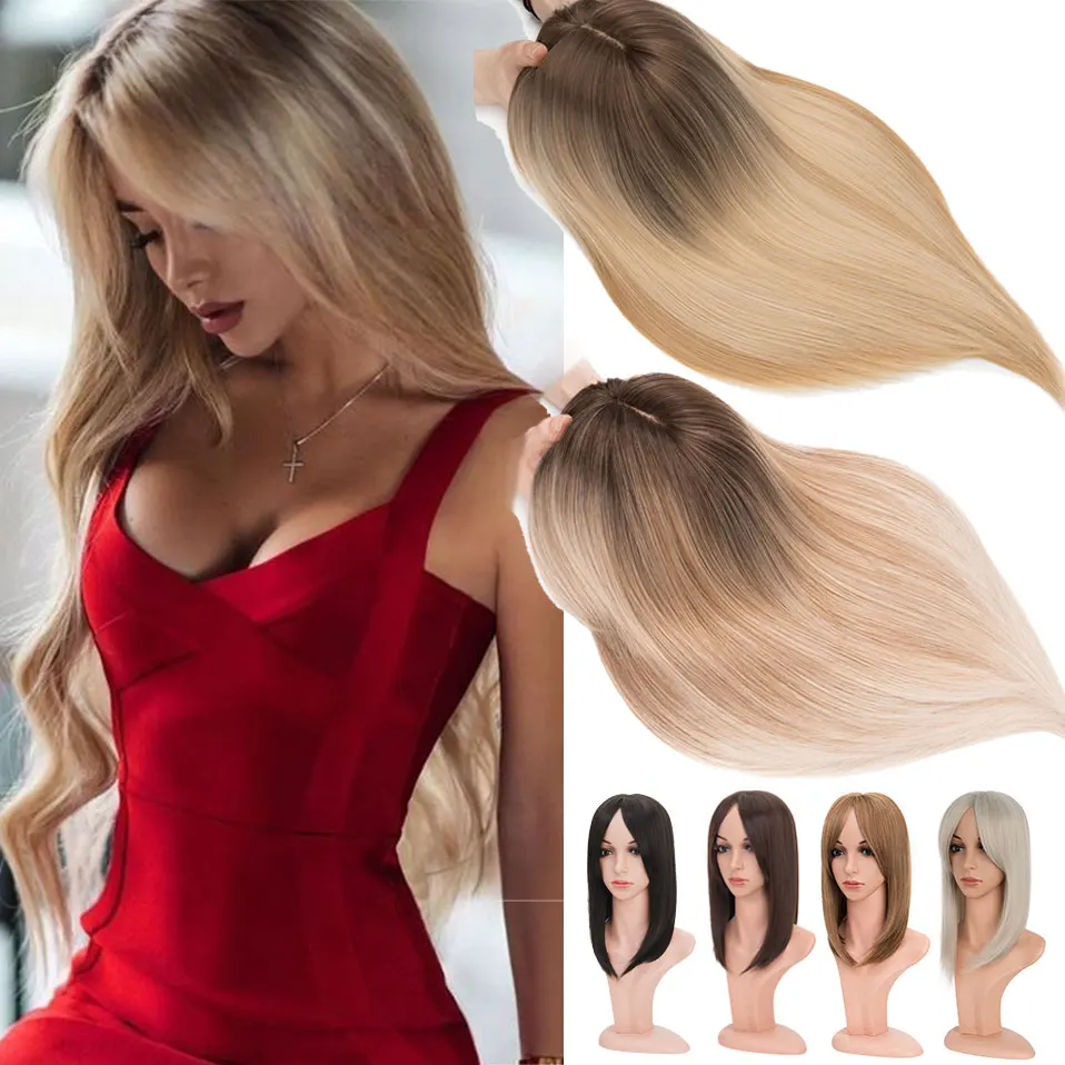 Snoilite Sentetik 14 \'\'Straight Saç Toppers Kadınlar için Patlama ile Doğal Saç Parçaları Saç Hacmi Ekleme Topper Saç Uzantıları