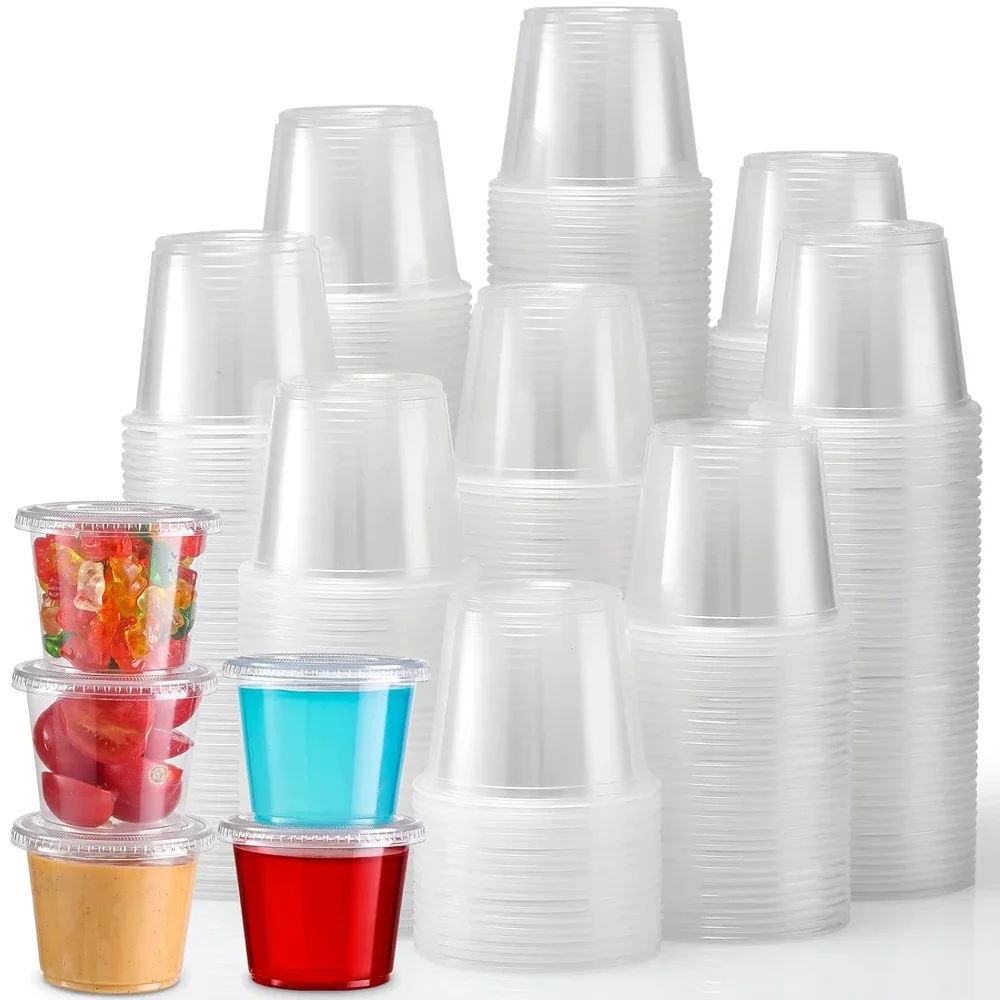 Portion Cups With Lids 5.5 oz Airtight, Stackable Souffle Cups, Salad Dressing & Sauce Containers for Lunch, Party, Trips
