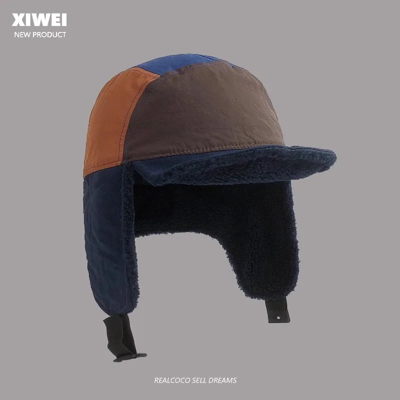 

Корейские Ins модные контрастные цветные шапки-пилоты мужские зимние утолщенные теплые велосипедные наушники флисовые шапки-бомберы женские