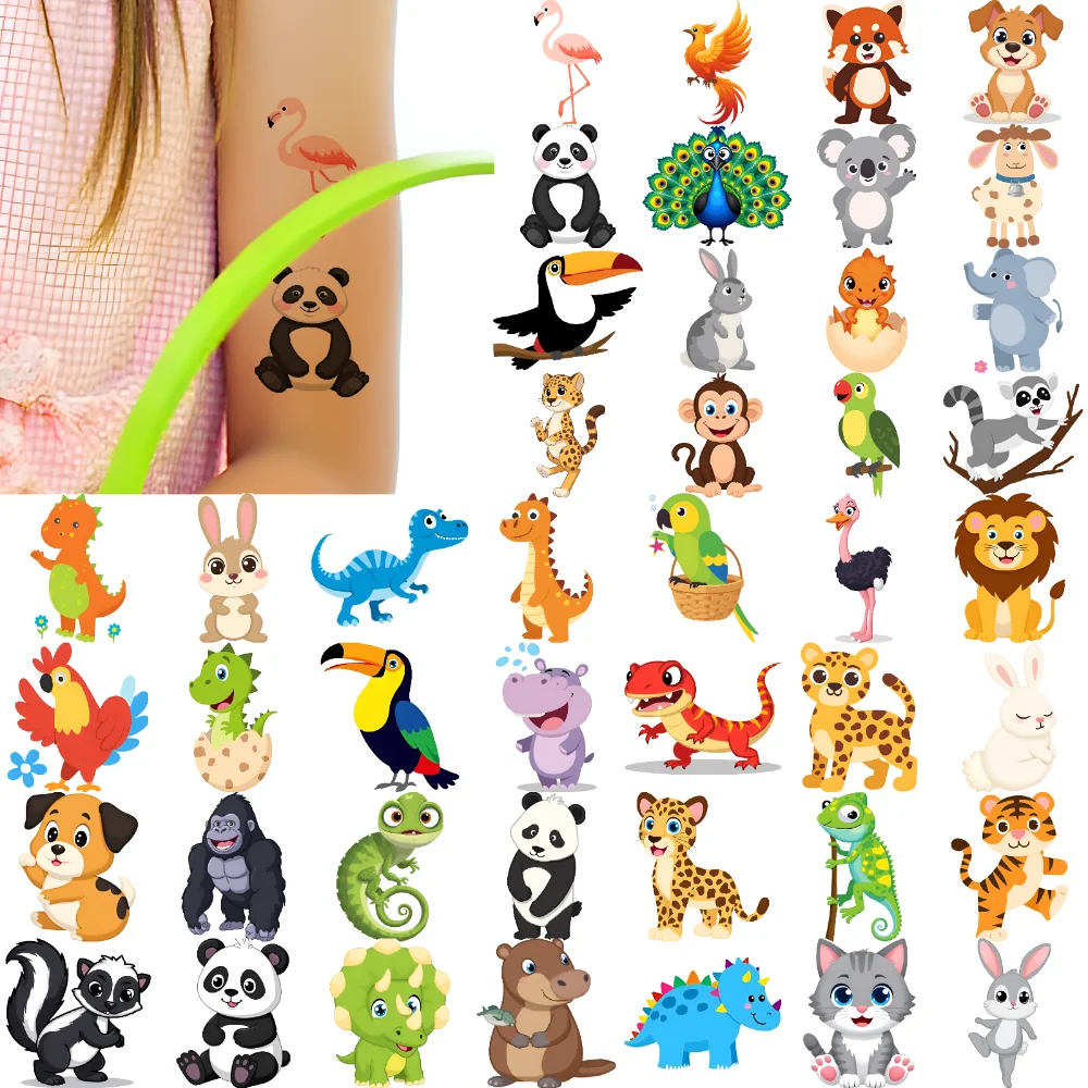 

63 шт., временные татуировки, наклейки с животными, водонепроницаемые долговечные наклейки для тела, мультяшные наклейки для детей, плеч и мальчиков