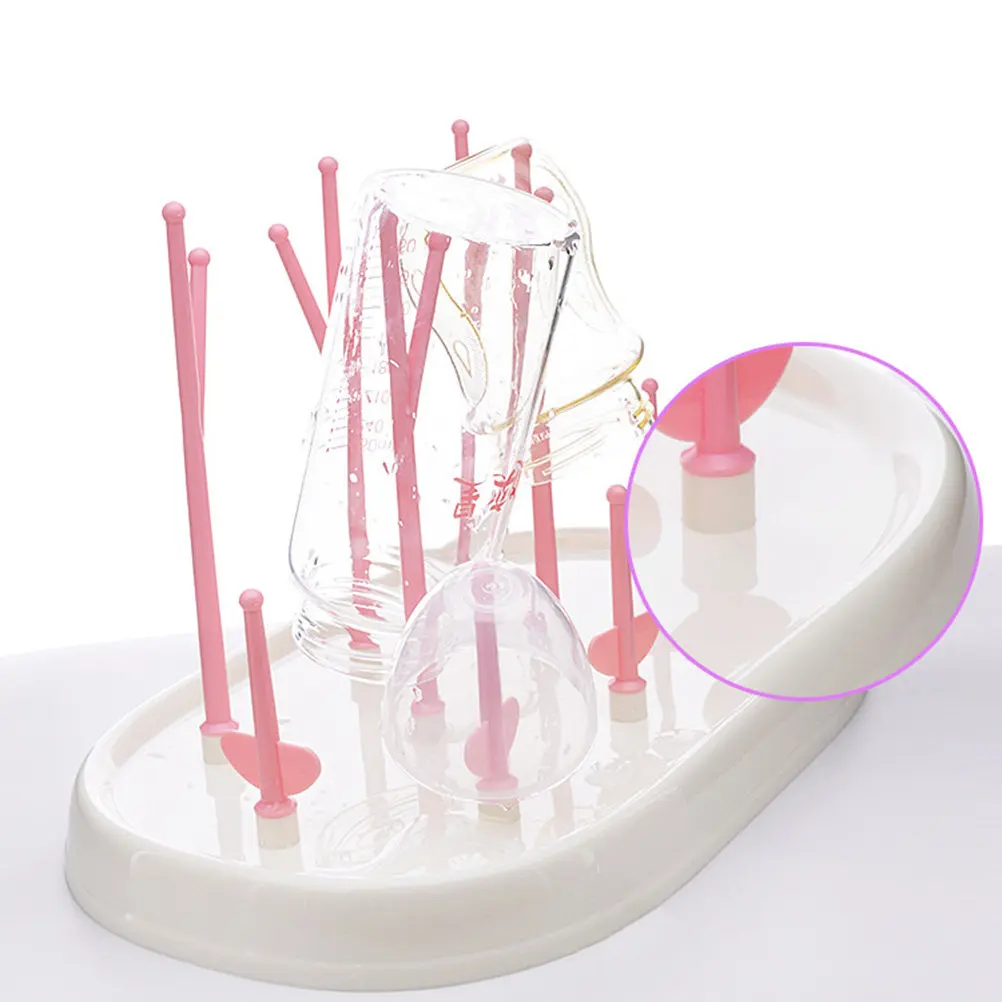 Baby Bottle Drying Rack Premium Eco-Friendly Plastic Small Space Saving Adjustable Pegs Removable Tray Draining Baby Bottle