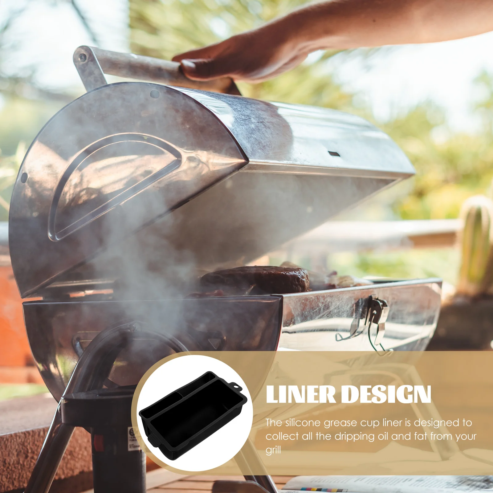 

Silicone Grease Cup Liner Collector Oil Drain Box Black Drip Pan Lining Reusable BBQ Camping Supply Portable Kitchen