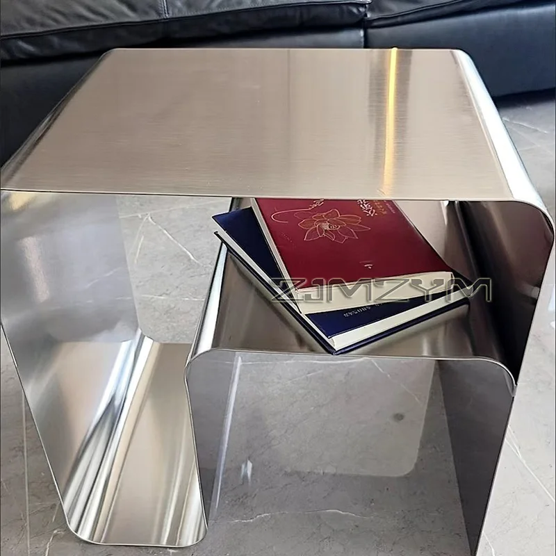 طاولة شاي من الفولاذ المقاوم للصدأ الاسكندنافية، منضدة بجانب السرير بسيطة، طاولة زاوية حديثة للأريكة لغرفة النوم ومكتب القهوة #5