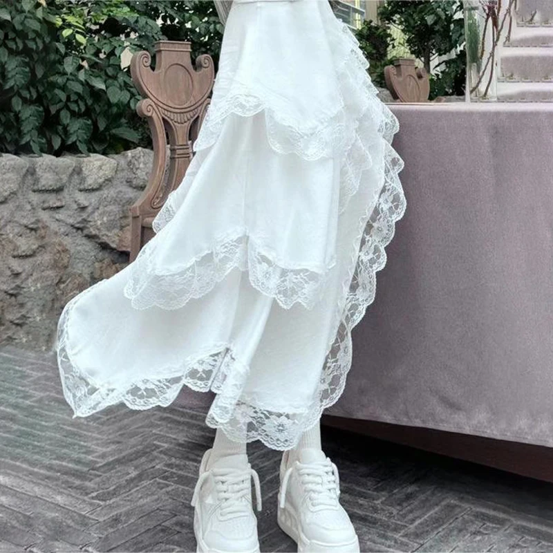 2024 Fashionable Creative Hypotenuse Lace Korean Style Multi-Layered Irregular Cake Skirt For Women