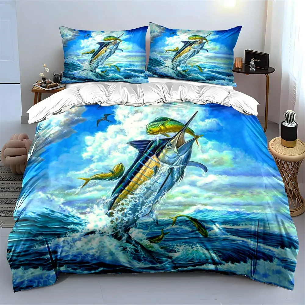 Fishing Enthusiast Ocean Artwork Set Multiple sizes kid's and adults' bedroom Exquisite 3PC bedding set, gift