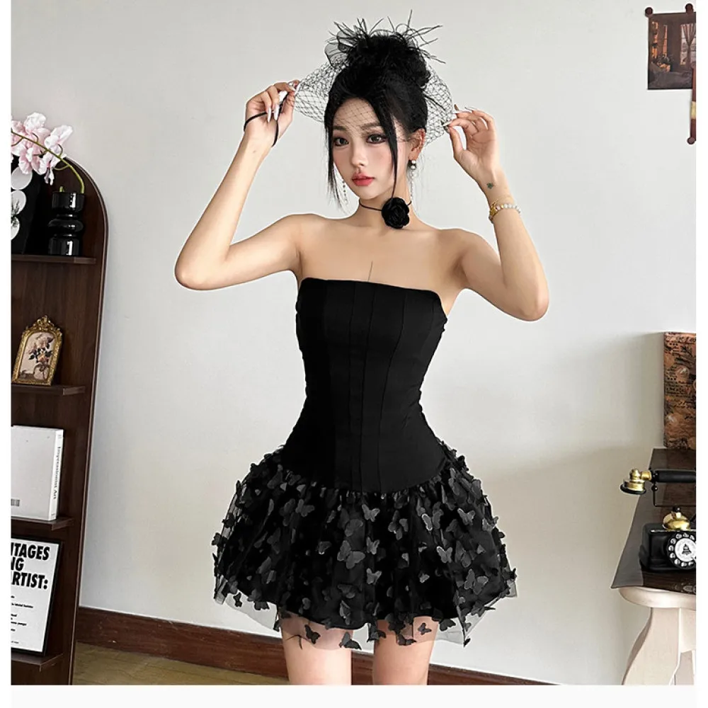 SylCue Y2K Mini robe sans manches en forme de taille sans bretelles dos nu couleur unie Sexy élégant décontracté été 2025 mode nouvelles femmes